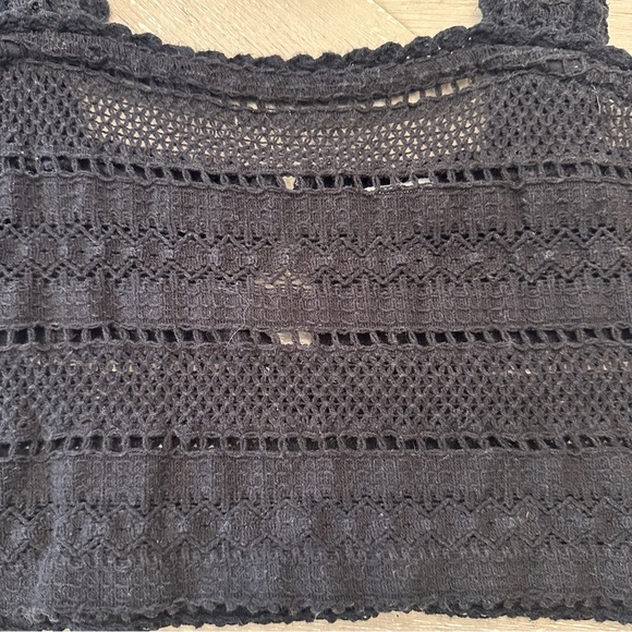 Aerie Black Ribbed Crop Tank Top Crocheted - Picture 2 of 5